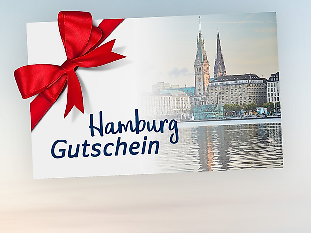 Karte mit roter Schleife und St. Michaelis Kirche: Hamburg Gutschein